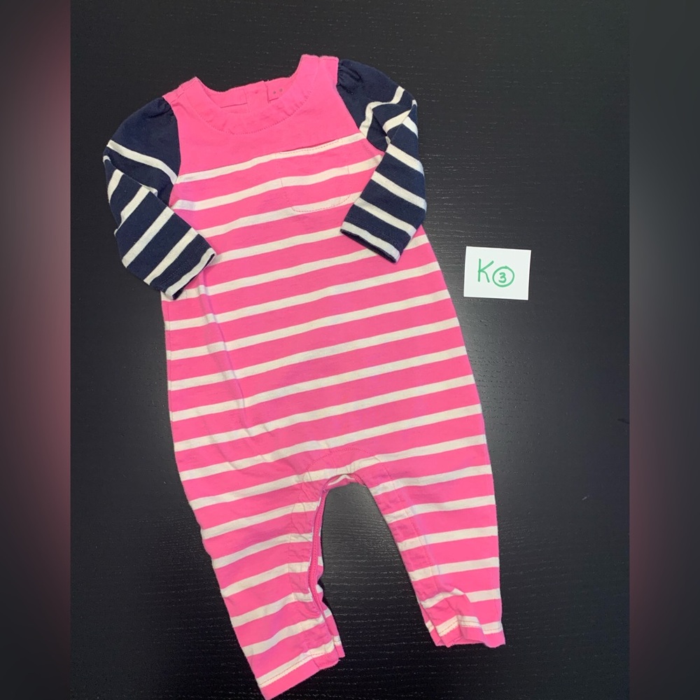 🧸 GAP 3-6m Navy and Pink with White Stripes One Piece Footless Outfit